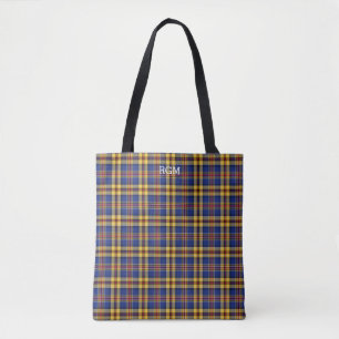 Tote Bag Monogramme de Murtaugh Clan Tartan Blue et Gold Pl