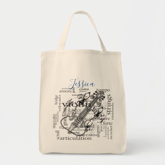Tote Bag Monogramme de musique de joueur de violon (Devant)
