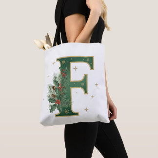 Tote Bag Monogramme de Noël à feuilles persistantes Lettre
