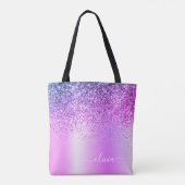 Tote Bag Monogramme de nom de luxe girly pailleté violet (Dos)