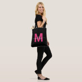 Tote Bag Monogramme de nom de script moderne rose noir chau (Sur le modèle)