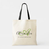 Tote Bag Monogramme de nom élégant écriture vert clair fémi (Dos)