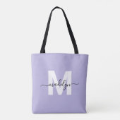 Tote Bag Monogramme de nom en écriture élégante violette (Dos)