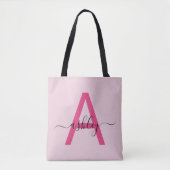 Tote Bag Monogramme de nom féminin écriture moderne rose vi (Devant)