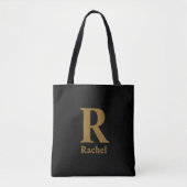 Tote Bag Monogramme de nom moderne minimal en or/noir (Devant)