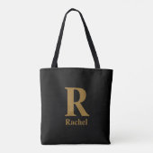 Tote Bag Monogramme de nom moderne minimal en or/noir (Dos)