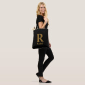 Tote Bag Monogramme de nom moderne minimal en or/noir (Sur le modèle)