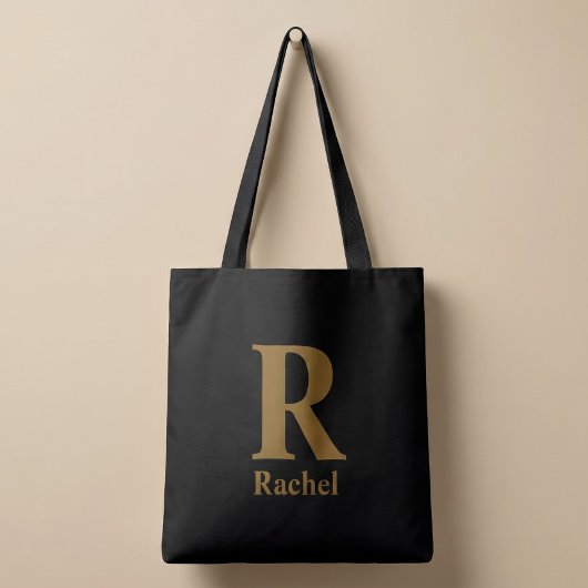 Tote Bag Monogramme de nom moderne minimal en or/noir