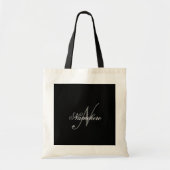 Tote Bag Monogramme de nom noir et blanc personnalisé uniqu (Devant)