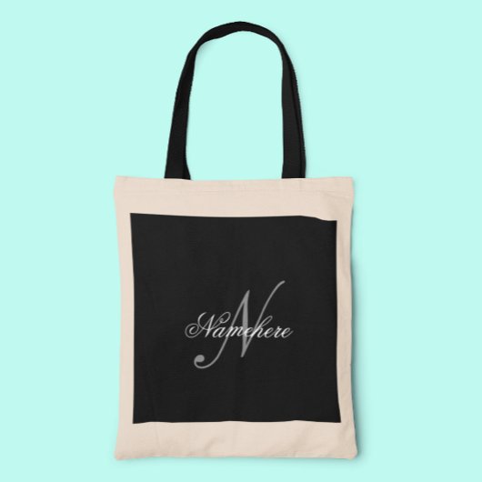 Tote Bag Monogramme de nom noir et blanc personnalisé uniqu