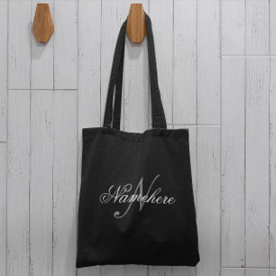 Tote Bag Monogramme de nom noir et blanc personnalisé uniqu