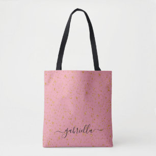 Tote Bag Monogramme de nom scintillant en or rose