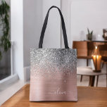 Tote Bag Monogramme de Parties scintillant d'argent en méta<br><div class="desc">Rose Rose Or et Blush Rose et Argent Faux Sparkle et Parties scintillant à goutte Métallic Acier Inoxydable Foil Elégant Sac Livre Monogramme. Ce sac de livre peut être customisé pour inclure votre nom initial et prénom et donné comme cadeau pour Noël, Sweet 16 Anniversaire, Fête des mariées ou Mariage....</div>