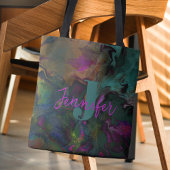 Tote Bag Monogramme de peinture liquide sarcelle et violet