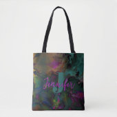 Tote Bag Monogramme de peinture liquide sarcelle et violet (Devant)
