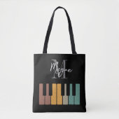 Tote Bag Monogramme de piano rétro Nom noir personnalisé (Devant)