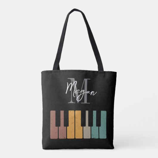 Tote Bag Monogramme de piano rétro Nom noir personnalisé (Dos)