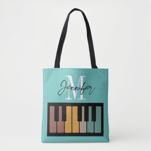 Tote Bag Monogramme de piano rétro Nom personnalisé (Devant)