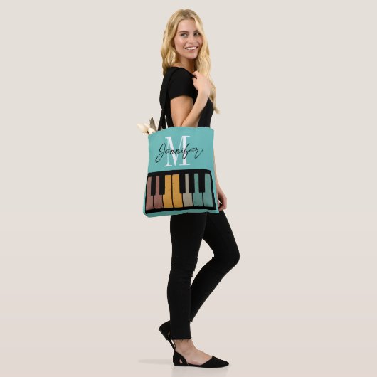 Tote Bag Monogramme de piano rétro Nom personnalisé (Sur le modèle)