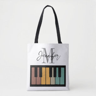 Tote Bag Monogramme de piano rétro Nom personnalisé