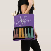 Tote Bag Monogramme de piano violet Nom personnalisé (De près)