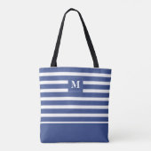 Tote Bag Monogramme de plage rayé bleu côtier blanc (Dos)