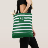 Tote Bag Monogramme de plage rayé vert côtier blanc (De près)