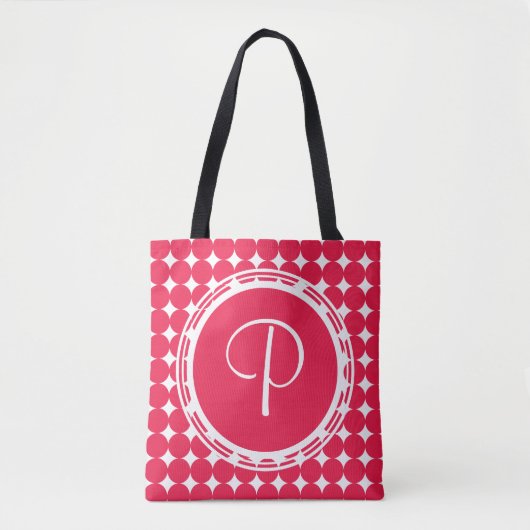 Tote Bag Monogramme de point de polka rouge (Devant)