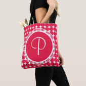 Tote Bag Monogramme de point de polka rouge (De près)