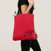 Tote Bag Monogramme de point de polka rouge et blanc (De près)