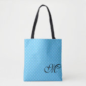 Tote Bag Monogramme de point Polka bleu clair et blanc (Devant)