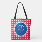 Tote Bag Monogramme de point Polka bleu et rouge (Dos)