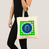 Tote Bag Monogramme de point Polka bleu et vert (Devant (produit))