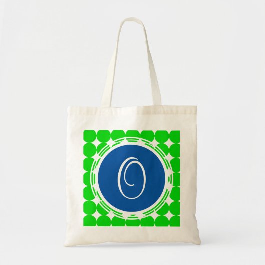 Tote Bag Monogramme de point Polka bleu et vert (Devant)