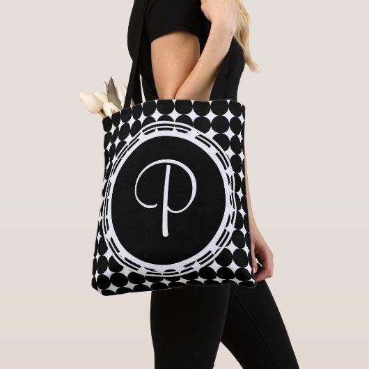 Tote Bag Monogramme de point Polka Noir (De près)