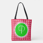 Tote Bag Monogramme de point Polka vert et rouge (Dos)