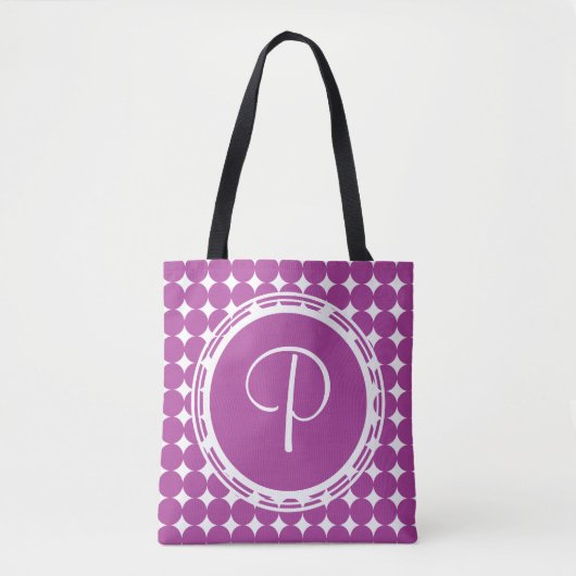 Tote Bag Monogramme de point Polka violet (Devant)