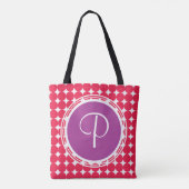 Tote Bag Monogramme de point Polka violet et rouge (Dos)