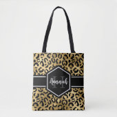 Tote Bag Monogramme de points de léopard noir or (Devant)