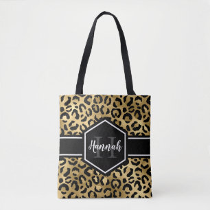 Tote Bag Monogramme de points de léopard noir or