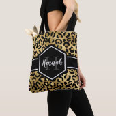 Tote Bag Monogramme de points de léopard noir or (De près)