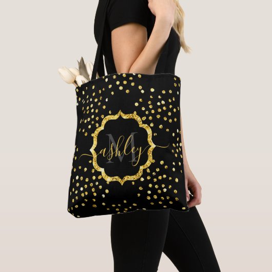 Tote Bag Monogramme de points de Parties scintillant d'or (De près)