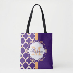 Tote Bag Monogramme de Quatrefoil pourpre