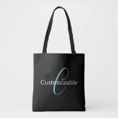 Tote Bag Monogramme de script cursif éditable Noir Bleu Bla (Devant)