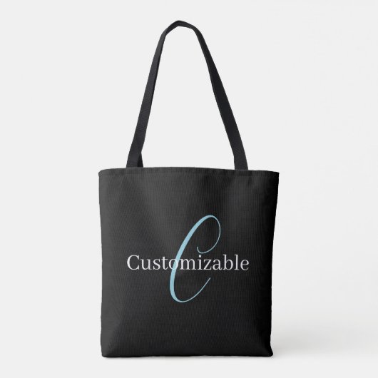 Tote Bag Monogramme de script cursif éditable Noir Bleu Bla (Dos)