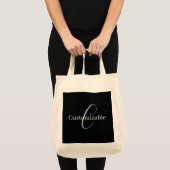 Tote Bag Monogramme de script cursif éditable Noir Bleu Bla (Devant (produit))