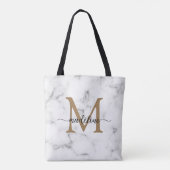 Tote Bag Monogramme de script féminin or marbre moderne (Dos)