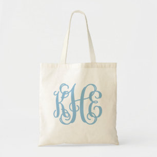 Tote Bag Monogramme de script léger bleu Preppy - KHE