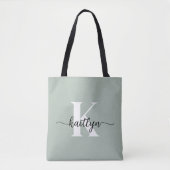 Tote Bag Monogramme de script vert Sage (Devant)