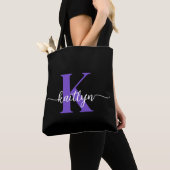 Tote Bag Monogramme de script violet noir (De près)